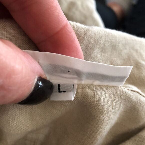 bryn WALKER SIZE L KHAKI LAGENLOOK LINEN BUTTON FRONT SHIRT WITH POCKETS - Picture 9 of 10